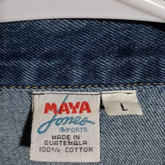 Maya Jones Import Women Blue Denim Jacket Size Large Southwest Aztec Design - Picture 4 of 15
